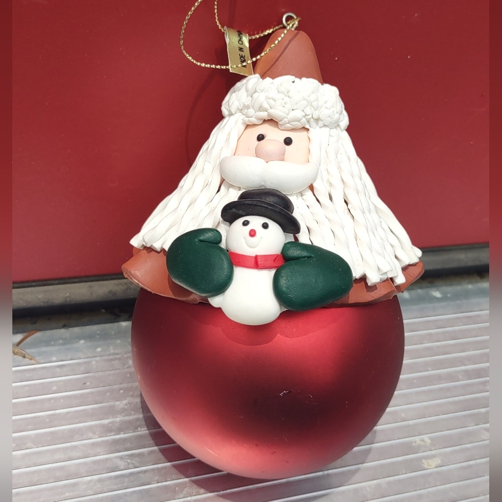 Vintage Christmas Fantasy Ltd Wonderland Ornament Santa Holding Snowman